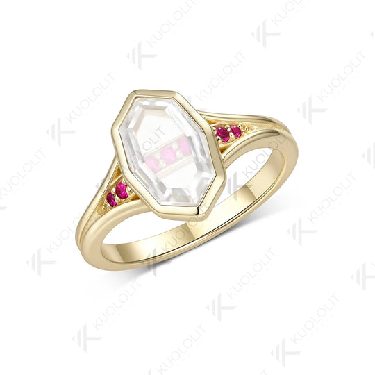 Kuololit 2CT Unique Portrait Cut Rhombus Moissanite Ruby Custom Ring for Women Solid 14K 10K Yellow Gold for Christmas Gifts