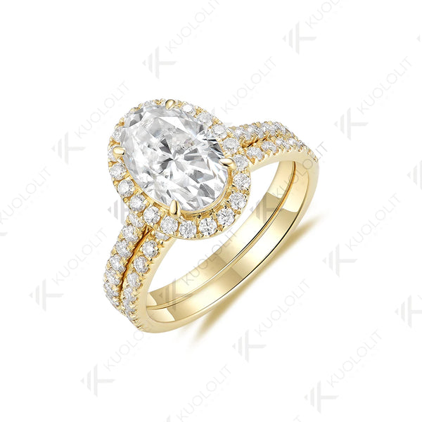 Kuololit 3CT Oval Cut Moissanite Set Ring for Women Solid 18K 14K 10K 585 Yellow Gold Band for Engagement Wedding Christmas