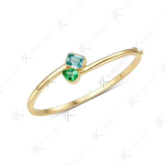Kuololit 3.5CTW Mint Green Sapphire Paraiba Custom Bangle for Women Solid 10K Yellow Gold for Engagement Trendy Christams Gifts