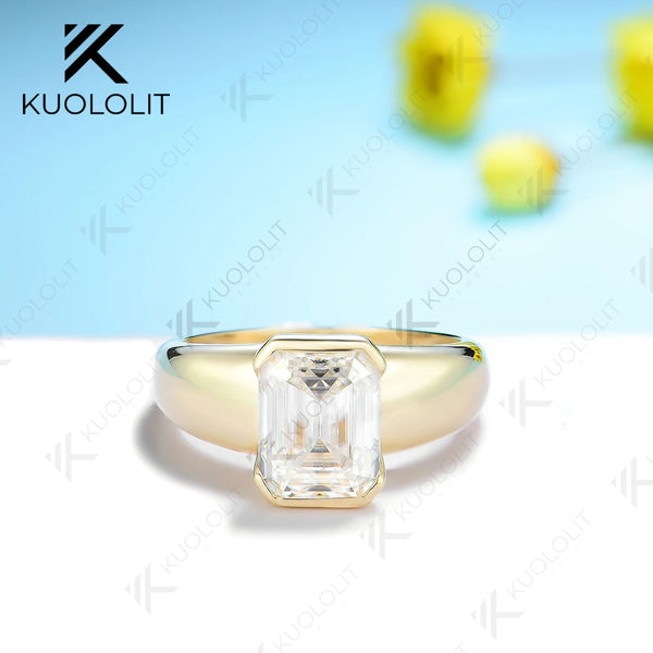 Kuololit 3CT Emerald Cut Moissanite for Men Women PT950 Solid 14K 10K 585 Yellow Gold Silver for Engagement Wedding Christmas