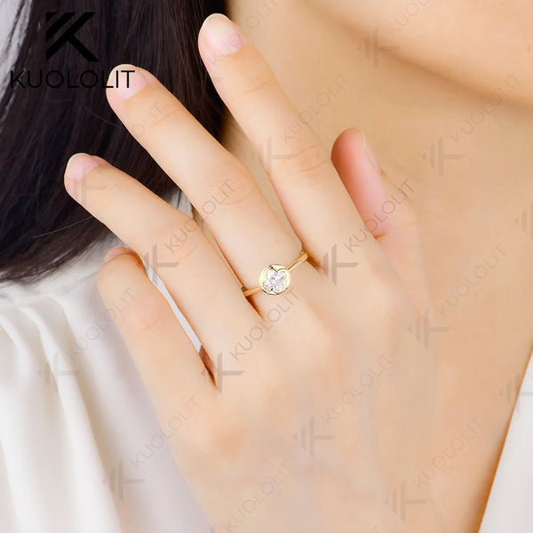 Kuololit 1.5CT Moissanite Custom Ring for Women Solid 14K 10K 585 Yellow Gold Flower for Christmas Gift Engagement Anniversary