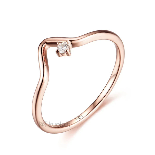 Kuololit Lab Grown Diamonds Stack Rings for Women Solid 18K 14K Rose Gold Solitaire Wedding Diamond V Band for Engagement Christmas