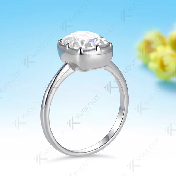 Kuololit 3CT Enlonged Cushion Moissanite Custom Ring for Women Solid 14K 10K 585 White Gold Ring for Engagement Christmas Gifts