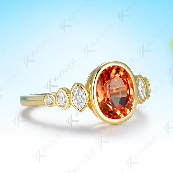 Kuololit 2CT Lab Grown Fanta Sapphire Custom Ring for Women Solid 14K 10K 585 Yellow Gold Engagement Ring for Christmas Party