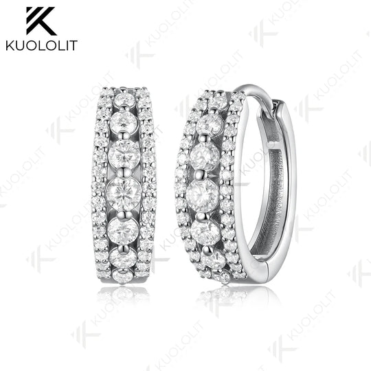 Kuololit 1CTW Lab Grown Diamonds Custom Hoop Earrings for Women Solid 14K 10K Yellow Gold for Christmas Gifts Party Anniversary
