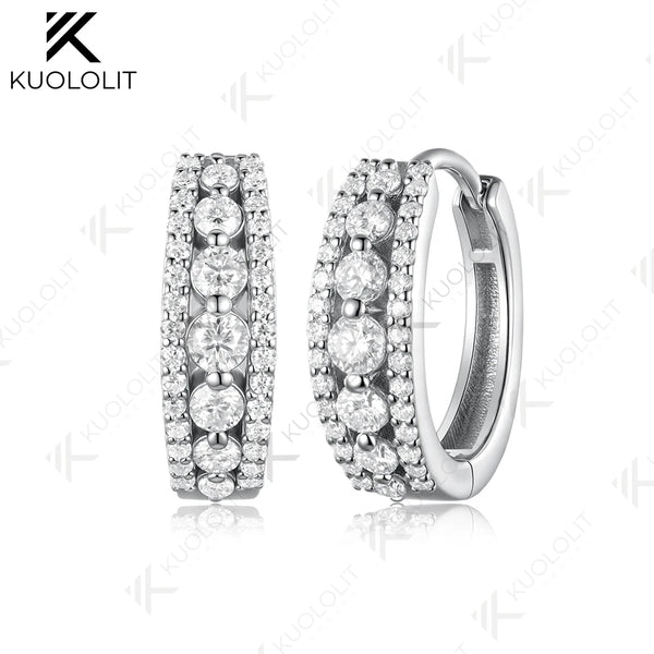 Kuololit 1CTW Lab Grown Diamonds Custom Hoop Earrings for Women Solid 14K 10K Yellow Gold for Christmas Gifts Party Anniversary