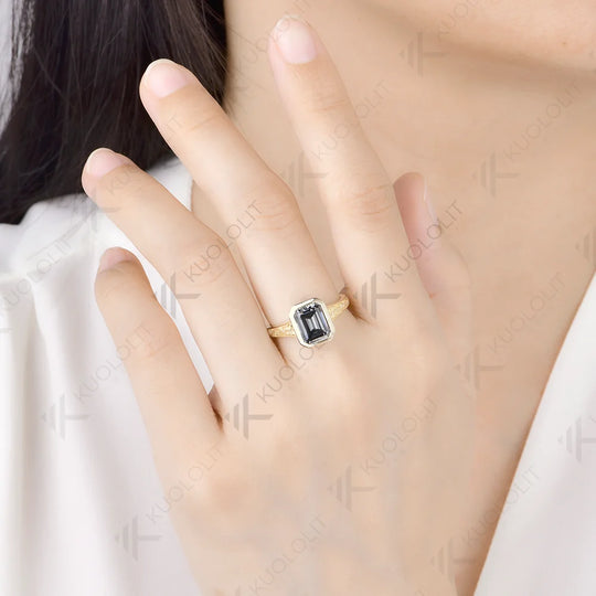 Kuololit 3CT Grey Moissanite Engagement Ring for Women Solid 14K 10K 585 Yellow Gold  Ring for Christmas Party Anniversary