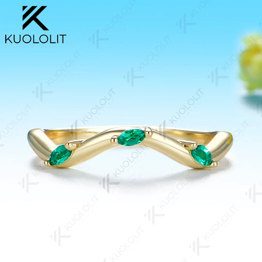 Kuololit Lab Grown Emerald Custom Ring for Women Men Solid 14K 10K 585 S925 Yellow Gold Wedding Band Ring for Christmas Gifts