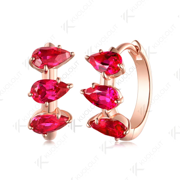 Kuololit 2.1CTW Lab Grown Ruby Hoop Earrings for Women Solid 14K 585 Rose Gold Clip Earrings for Classic Christmas Gifts Luxury