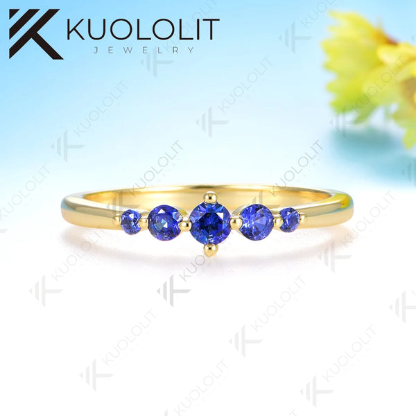 Kuololit 0.27CTW Lab Grown Blue Sapphire Ring for Men Women Solid 10K 14K Yellow Gold Engagement Ring for Christmas Gifts Party
