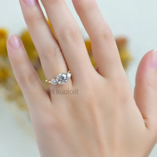 Kuololit Solid 18K 14K 10K Yellow Gold Moissanite Rings for Women Round Cut Solitaire Ring for Engagement Wedding Fine Jewelry