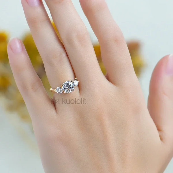 Kuololit Solid 18K 14K 10K Yellow Gold Moissanite Rings for Women Round Cut Solitaire Ring for Engagement Wedding Fine Jewelry