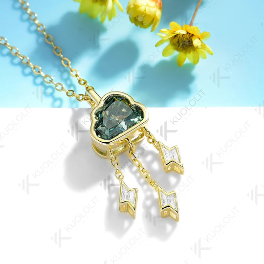 Kuololit 2CT Cyan Blue Cloud Lighting Moissanite Necklace for Women Solid 14K 10K 585 Rose Gold Wedding Necklace for Christmas Gift