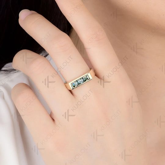 Kuololit 1.2CTW Cyan Princess Cut Moissanite for Women Solid 10K 14K 585 Yellow Gold Wedding Bands for Engagement Christmas Gift