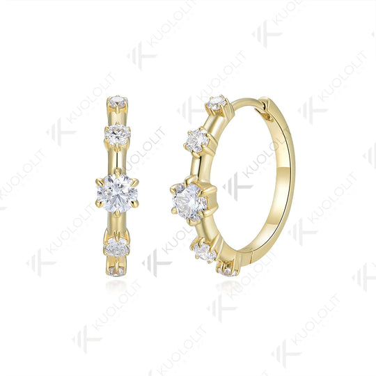 Kuololit 1CTW Round Cut Moissanite Hoop Earrings for Women Solid 18K14K10K 585 Yellow Gold Diamonds Earrings for Christmas Gifts