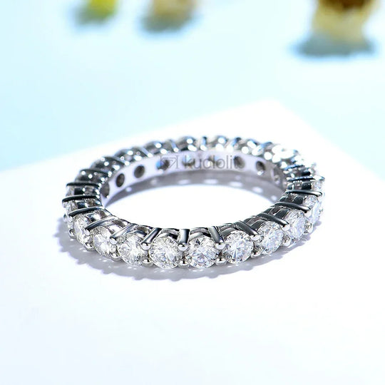 Kuololit 2.2CT Round Moissanite Full Eternity Matching Wedding Band for Engagement