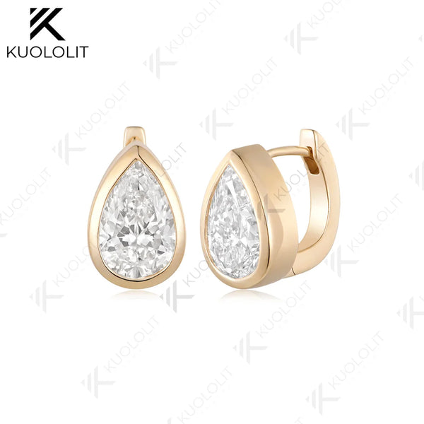 Kuololit 3CTW Lab Grown Diamonds Earrings for Women Solid 14K 10K 585 Yellow Gold Pear Clip Earring for Christmas Gifts Classic