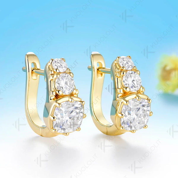 Kuololit 5.2CTW Cushion Moissanite Clip Earrings for Women Solid 14K 10K 585 White Gold Hoop Earrings for Party Christmas Gifts
