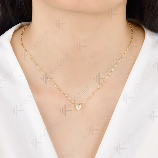 Kuololit 0.5CT NGIC Lab Grown Diamonds Custom Necklace for Women Solid 585 14K 10K Yellow Gold Necklace for Christmas Gifts