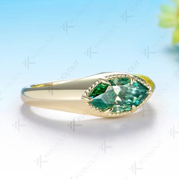 Kuololit 1CT Marquise Cut Cyan Moissanite Custom Engagement Ring for Women Men Solid 14K 10K 925 Silver Yellow Gold for Christmas Gifts