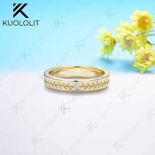 Kuololit 0.03CT Lab Grown Diamond Band for Women Solid 18K 14K 10K Gold D VS1 Diamond Wedding Ring for Anniversary Engagement