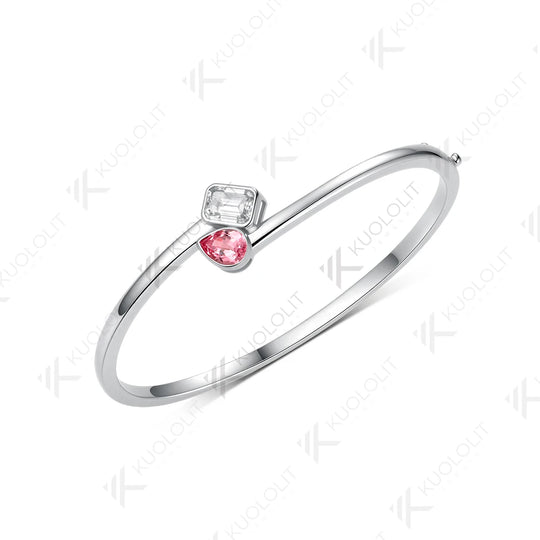 Kuololit 1.8CTW Lab Grown Pink Sapphire Moissantie Bangle for Women Solid 10K Yellow Gold Pear Bangle for Trendy Christams Gift