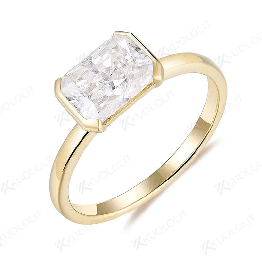Kuololit 2CT Radiant Moissanite  Engagement Rings for Women Solid 18K 14K 10K Yellow Gold for Anniversary