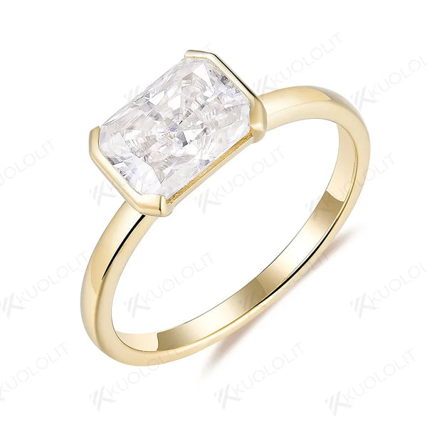Kuololit 2CT Radiant Moissanite  Engagement Rings for Women Solid 18K 14K 10K Yellow Gold for Anniversary