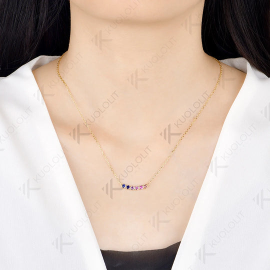 Kuololit Lab Grown Gemstone Rainbow Necklace for Women Solid 14K 10K Yellow Gold Pedant Necklace for Engagement Christmas