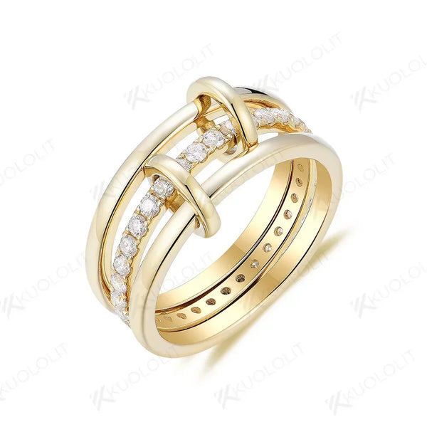 Kuololit Moissanite Band Rings for Women Men Solid 18K 14K 10K 925 Silver Yellow Gold 3 Rings Connect for Anniversary Engagement