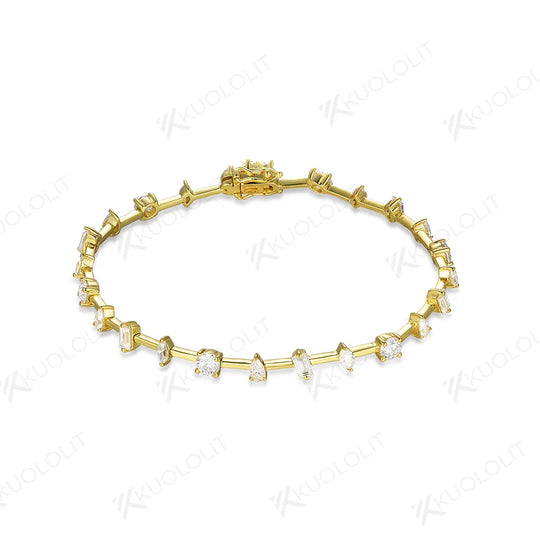 Kuololit 5.6CTW Moissanite Bracelets for Women Men 14K 10K 585 Solid Gold 925 Silver Pear Emerald Cut for Engagement Classic