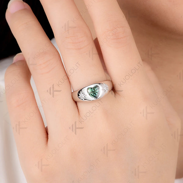 Kuololit 0.8CT Cyan Moissanite Heart Ring for Women Solid 14K 10K 585 White Gold Engagement Ring for Christmas Gifts Anniversary