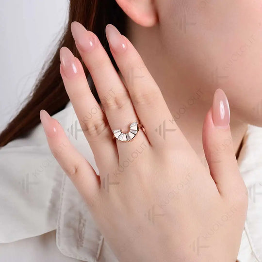 Kuololit Moissanite Band Ring for Women Solid 14K 10K 585 Rose Gold Wedding Band Ring for Christmas Gifts Party Anniversary