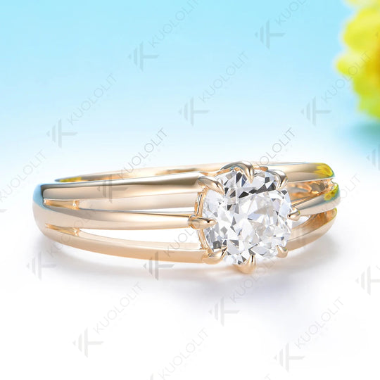 Kuololit IGI 1CT Cushion Cut Lab Grown Diamonds Engagement Ring for Women Solid 14K 10K Yellow Gold Ring for Anniversary Christmas Gifts