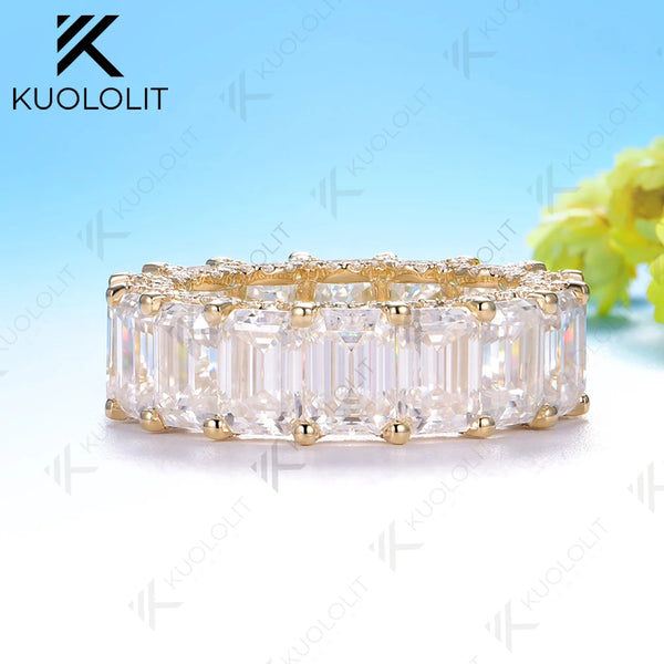 Kuololit 8.8CTW Emerald Moissanite Ring for Men Women Solid14K 10K 585 Yellow Gold Wedding Band for Anniversary Christmas Luxury