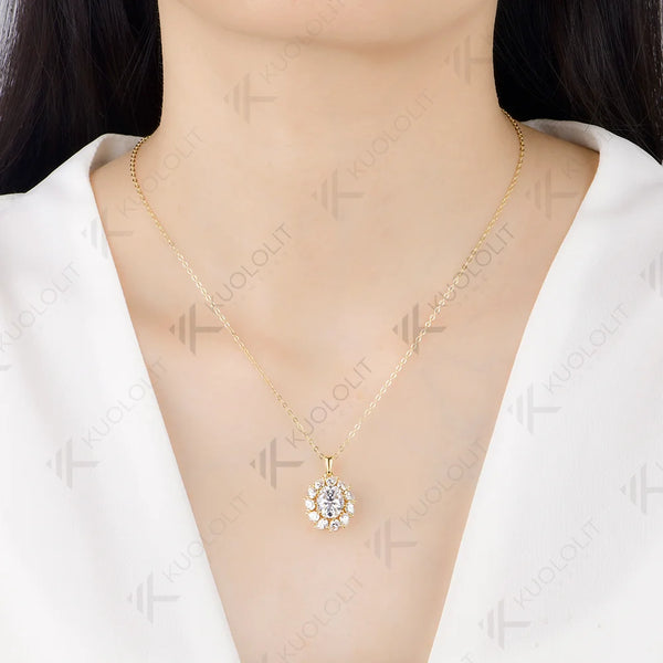Kuololit 3CT Oval Moissanite Necklace for Women Solid 585 14K 10K Yellow Gold Custom Necklace for Christmas Anniversary Gifts