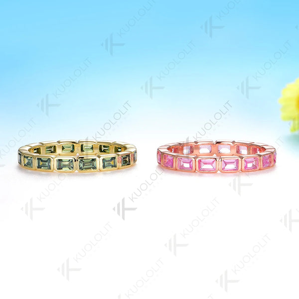 Kuololit 2.4CTW Lab Grown Pink Sapphire Ring for Women Solid 14K 10K 585 Rose Gold Bezel Wedding Band Ring for Christmas Gifts