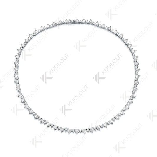 Kuololit 33CTW Moissanite Tennis Necklace for Women Pure 18K 14K 10K Gold Heart Necklace for Anniversary Engagement Christmas