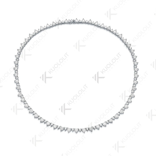 Kuololit 33CTW Moissanite Tennis Necklace for Women Pure 18K 14K 10K Gold Heart Necklace for Anniversary Engagement Christmas