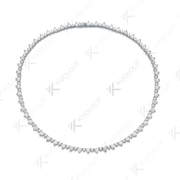 Kuololit 33CTW Moissanite Tennis Necklace for Women Pure 18K 14K 10K Gold Heart Necklace for Anniversary Engagement Christmas