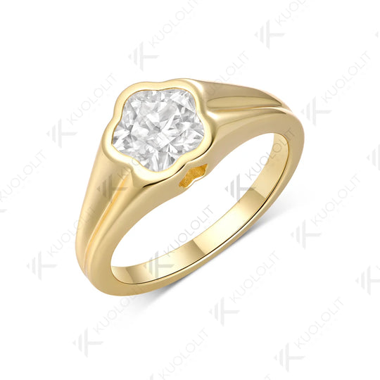 Kuololit 3CT Flower Moissanite Engagement Ring for Women Solid 14K 10K Yellow Gold Plant Cut  for Christmas Gifts Party Wedding