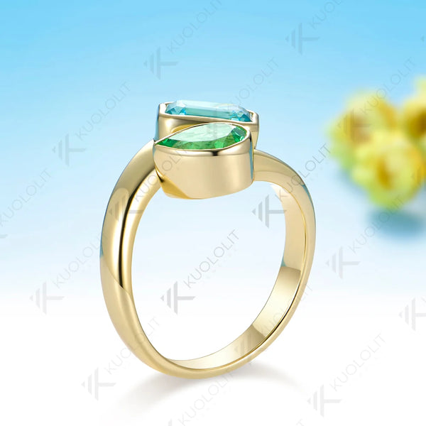 Kuololit 3.5CTW Mint Green Sapphire Paraiba Custom Ring for Women Solid 14K 10K 585 Yellow Gold Ring for Christmas Engagement