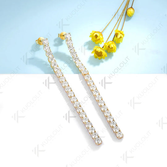 Kuololit 10.5CTW Lab Grown Diamonds Stud Earrings for Women Solid 18K 14K 10K Yellow Gold D VS1 Long Tennis Earrings for Christmas Gifts