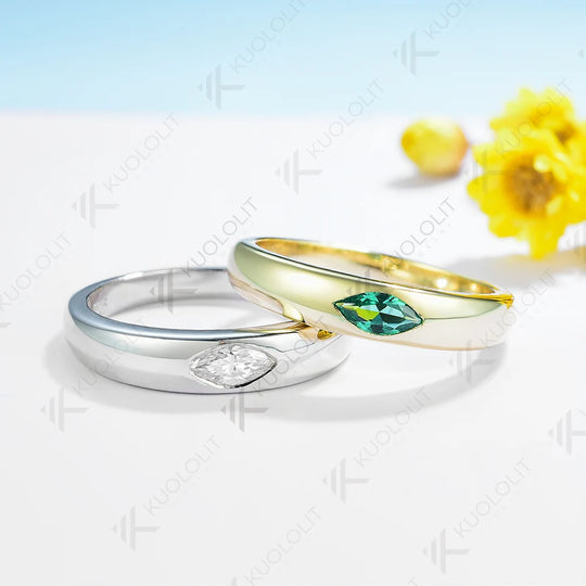 Kuololit 0.3CT Lab Grown Emerald Ring for Women Solid 18K 14K 10K 585 White Gold Marquise Gemstone Ring for Christmas Engagement