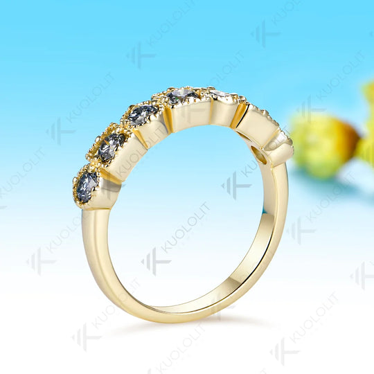 Kuololit 0.7CTW Grey Moissanite Round Custom Ring for Women Men Solid 14K 10K Yellow Gold for Eternity Half Band Christmas Gifts