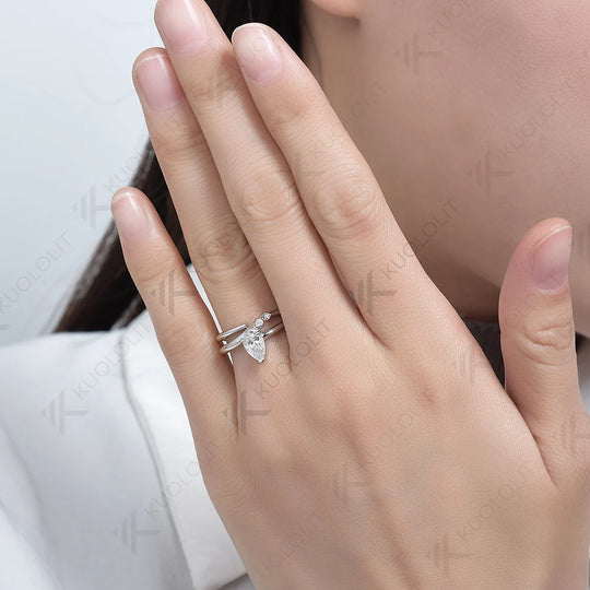 Kuololit 1CT Lab Grown Diamonds Ring for Women Solid 18K 14K 10K 585 White Gold Set Ring for Engagement Christmas Anniversary