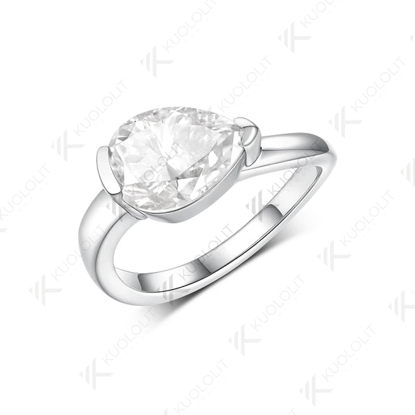 Kuololit 3.5CT Pear Moissanite Rings for Women Solid 14K 10K 585 White Gold Engagement Ring for Anniversary Christmas Gift Party