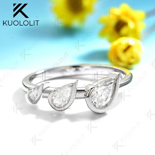 Kuololit 1.1CTW Pear Moissanite Ring for Women Solid 14K 10K 585 White Gold Wedding Band for Christmas Gifts Party Anniversary