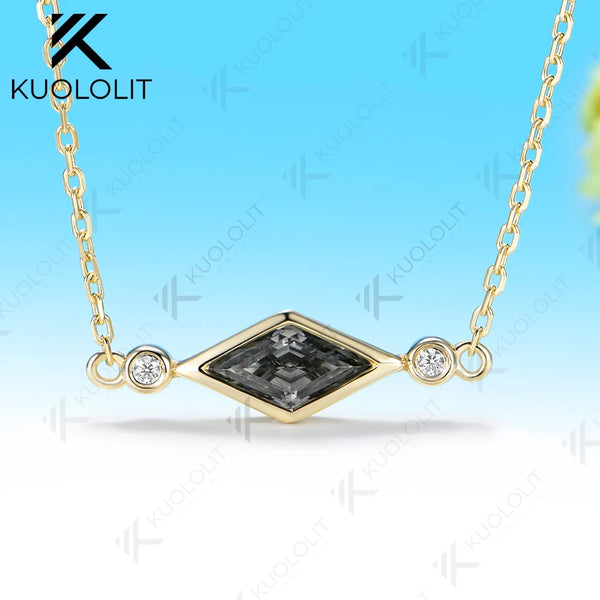 Kuololit 1CT Gray Moissanite Custom Necklace for Women Solid 14K 10K 585 Yellow Gold  for Classic Trendy Christmas Gifts
