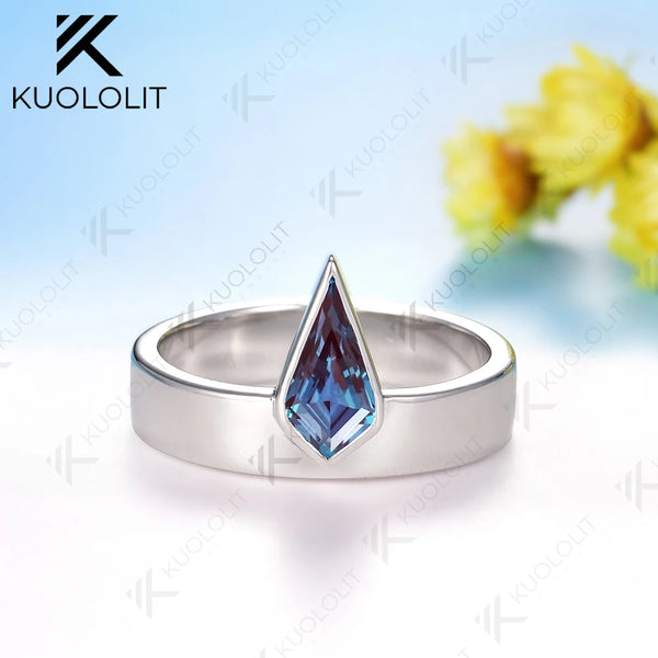 Kuololit 1.2CT Lab Grown Alexandrite Rings for Men Women Solid 18K 14K 10K585 White Gold  Kite Cut Bezel Set Bands for Christmas